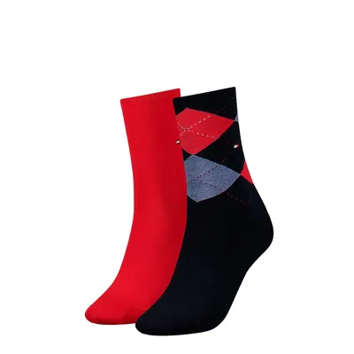 Produktbild von Tommy Hilfiger damessokken Check (2-pack), uni en geruit katoen, donkerblauw met rood
