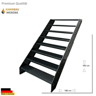 Obrázok produktu pre Mriežkované oceľové schodisko s 8 stupňami - pozinkované a antracitovo práškovo lakované - (š x v x h) 140 x 152 x 158 cm