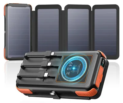 Produktbild von A ADDTOP Solar Power Bank, 16000mAh Wireless PowerBank mit 3 Kabelns