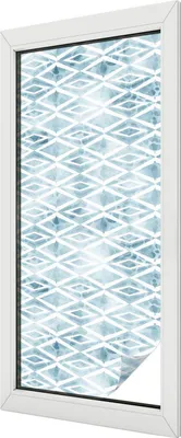 Obrázek produktu pro Vitrážová fólie na okna - 116x50 cm - vitrážový vzor - neprůhledná dekorativní fólie na ochranu soukromí - samolepicí, UV ochrana - modré diamanty