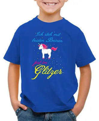 Produktbild von BaumwolleCloud Ich stehe mit beiden Beinen fest im Glitzer Einhorn Kinder T-Shirt Mädchen