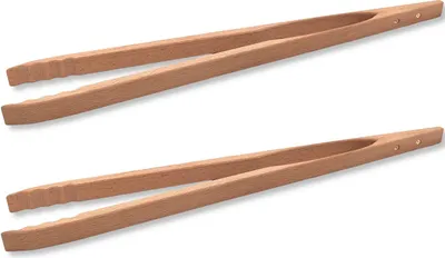 Produktbild von 2x Holz Grillzange 48cm lang Grill Zange Buchenholz natur - Profi Grillbesteck Bratwurstzange Servierzange Anrichtezange Küchenzange geschraubt
