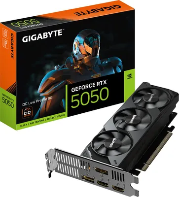 Produktbild von GIGABYTE GeForce RTX 5050 OC Low Profile 8G Grafikkarte, GeForce RTX 5050, 8 GB, GDDR6, 128 Bit, 7680 x 4320 Pixel, PCI Express 5.0