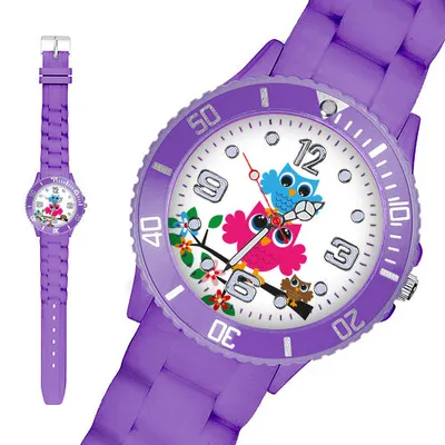 Produktbild von Taffstyle Kinder Armbanduhr Kinder Silikon Armbanduhr mit Eulen Motiv, Lila / 34mm