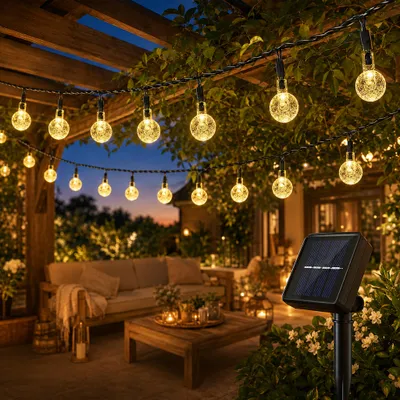 Produktbild von 5M Lichterkette Außen Solar Glühbirnen LED Lichterketten, Innen Außen Weihnachten Beleuchtung Outdoor Garten Balkon Party Deko, Warmweiß
