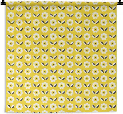 Produktbild von MuchoWow® Wandteppich Wandbehang Blume - Gelb - Muster - Sommer 120x120 cm Tapisserie Dekoration Wandtuch - Modern - Baumwollgewebe