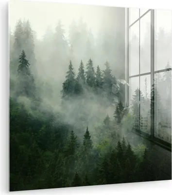 Produktbild von MuchoWow Glasbilder - Bilder auf Wandbild - Foto auf Glas Wald - Nebel - Bäume - Natur 20x20 cm Wanddekoration aus Glas - Acrylglasbild - Acrylbilder - Bilder von Glas - Moderne