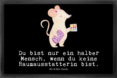 Produktbild von Mr. & Mrs. Panda fußmatte Raumausstatterin Herz 50 x 75 cm - Schwarz - Geschenk, Fußabtreter, Sauberlaufmatte, Eingangsteppich, Schmutzfangmatte, Schmutzmatte