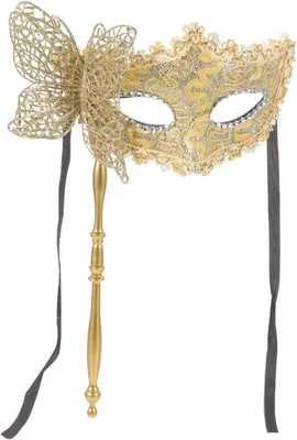 Produktbild von Maskerade-Maske mit Stab, goldfarben, Einheitsgröße, für Halloween