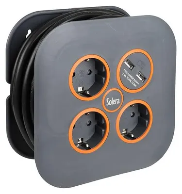 Kabeltrommel mit 3 Steckdosen und 2 USB-Anschlüssen