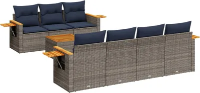 Produktbild von 8-tlg. Garten-Sofagarnitur mit Kissen Grau Poly Rattan