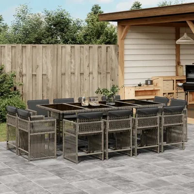 Produktbild von Stabli Möbel Gartenmöbel Set Balkonmöbel-Set 13-tlg. Garten-Essgruppe mit Kissen Grau Poly Rattan - Gartenmöbelgarnituren CC2576696 5parcel