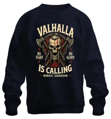Obrázek produktu pro Valhalla volá. Bez boje, bez slávy. Nordic Totenkopf, mikina s kapucí, tmavě modrá, velikost S