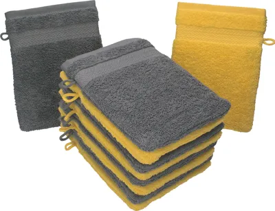 Produktbild von Betz 10 Stück Waschhandschuhe 16x21 cm PREMIUM 100% Baumwolle  Farbe: gelb und anthrazit