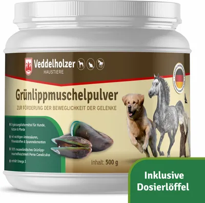 Produktbild von Grünlippmuschelpulver für Hunde, Katzen & Pferde 100% natürliches Pulver aus Neuseeland - 500g zur Unterstützung der Gelenkfunktionen - Ergänzungsfuttermittel mit Hoher Akzeptanz bei Allen Hunden