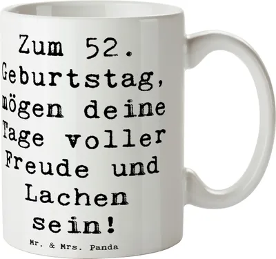 Produktbild von Mr. & Mrs. Panda Kaffeetasse Spruch 52. Geburtstag Freude - Weiß - Geschenk, Becher, schenken, Alter, besondere Tag, Lebensfreude, Teetasse, Tasse, Happy Birthday, Liebe