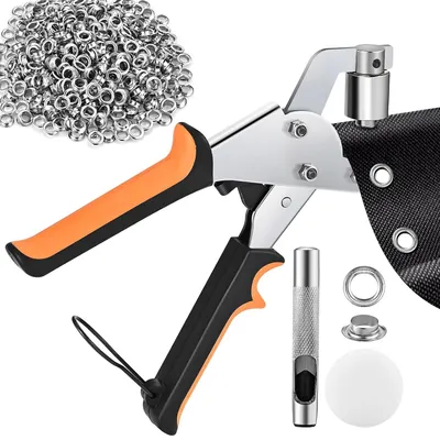 Produktbild von Magnetische Ösenpresse aus Edelstahl, Profi Ösenzange Set mit 500 Ösen (Innen-Ø 10mm), für Wasserdichte Plane Karton PVC-Fahnen und Leder uvm