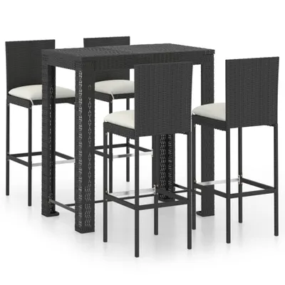 Produktbild von vidaXL 5-tlg. Gartenbar-Set mit Kissen Poly Rattan Schwarz