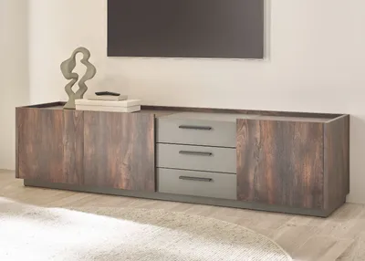 Produktbild von TV-Lowboard "Piano" in Eiche und grau XL TV Unterteil mit Soft-Close 200 x 50 cm