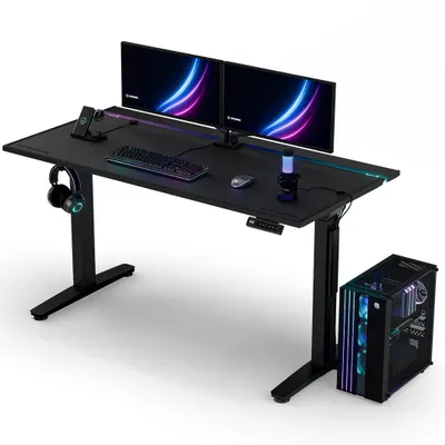 Immagine prodotto di Ultradesk VORTEX - Nero - Scrivania per computer con regolazione elettronica dell'altezza e illuminazione LED RGB prismatica, piano di lavoro 140,5x70 cm, capacità di carico fino a 130 kg