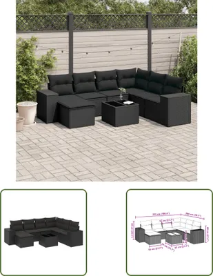 Produktbild von The Living Store 8-tlg. Garten-Sofagarnitur mit Kissen Schwarz Poly Rattan