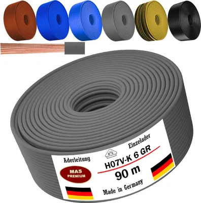 Image de Câble d'alimentation de 90 mètres, type H07 V-K, couleur grise, 1 x 6 mm², monoconducteur, flexible