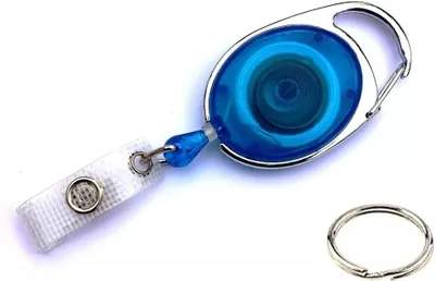 Produktbild von 1x BLAU TRANSPARENT Ausweisjojo mit EXTRA reißfester POWERCORD Schnur Schlüsselanhänger Jojo Zipper oval mit Druckknopf Lasche & Schlüsselring