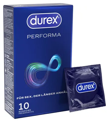 Produktbild von Durex Performa 10 Stück, Männliches Kondom, weich, Transparent, Latex, Regelmäßig, 56 mm