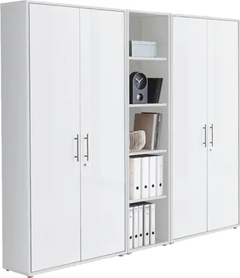 Produktbild von Aktenschrank TABOR 10 in weiß / weiß matt, Schrankwand, Büroschrank, abschließbar, Metallgriffe