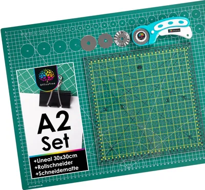 Produktbild von OfficeTree Schneidematte Grün A2 + Schneiderlineal 30x30 + Rollschneider