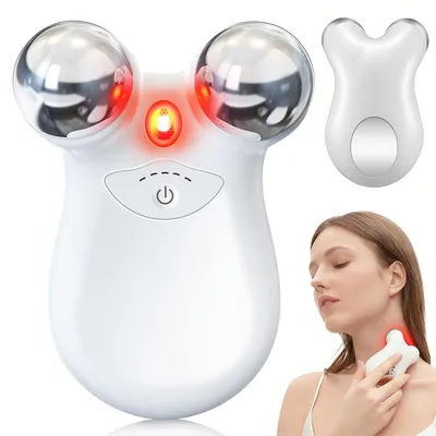 Produktbild von Mini-Gesichtsmassagegerät, Mikrostrom + Rotlicht, 4-in-1 Modi: Straffung, Feuchtigkeit, Porenverkleinerung, Anti-Falten, V-Gesicht, USB-Aufladung