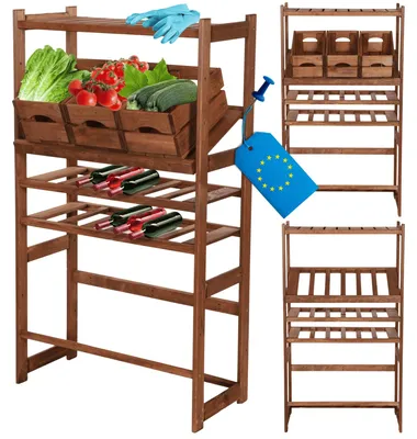 Produktbild von MODO24 Kombiregal Holz, 1 Fachboden, 2 Flaschenablagen, 2 Kistenböden, Vorratsregal, Standregal, Keller, Massivholz Kiefer, 124,2x70x33 cm, Braun, LSR