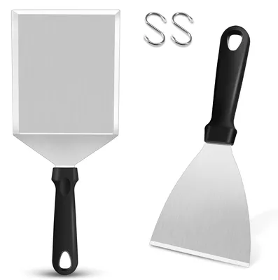 Produktbild von Grillwender-Set, 2-teiliges Plancha-Wender-Set aus Edelstahl für Smashburger, Grillwender für Gasgrills, Grillplatten und Teppanyaki-Grills, spülmaschinenfest