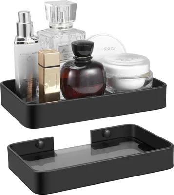 Obrázek produktu pro Sada 2 matně černých skleněných polic, 20,3 cm, montáž na zeď, do koupelny, elegantní design