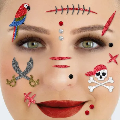 Produktbild von Glitter Face Tattoo - Piraten Festival Karneval Halloween Party Gesicht Schminke