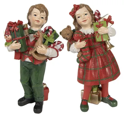 Immagine prodotto di Clayre & Eef Figura decorativa per bambini set di 2 / 13 cm Rosso Verde Poliresina