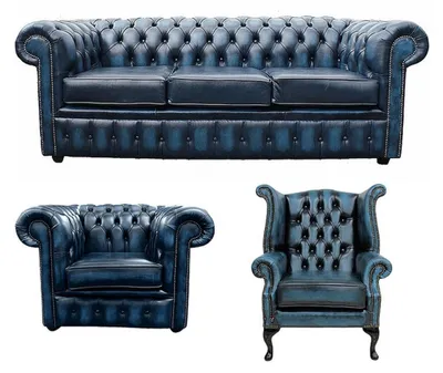 Produktbild von Sofagarnitur Chesterfield Polster Couch Sofa Leder Sitz Garnitur Ohrensessel 420