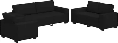 Produktbild von vidaXL 3-tlg. Sofagarnitur mit Kissen Schwarz Stoff
