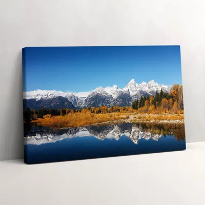Produktbild von Berge, See und Herbstbäume – Leinwandbild Wandbild – 30x20 cm – Leinwandbilder – Wandbilder – Schlafzimmer – Flur