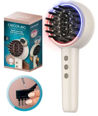 Imagen del producto de Cepillo reparador Cecotec con microcorrientes EMS, luces LED rojas y azules, para el cuidado del cabello, revitalizante y de cuidado total. Incluye aplicador de sérum y 5 niveles de intensidad