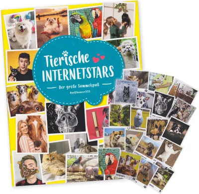 Produktbild von Tierische Internetstars Stickerkollektion 2021: Sammelalbum + 50 Sticker gemischt ohne Doppelte