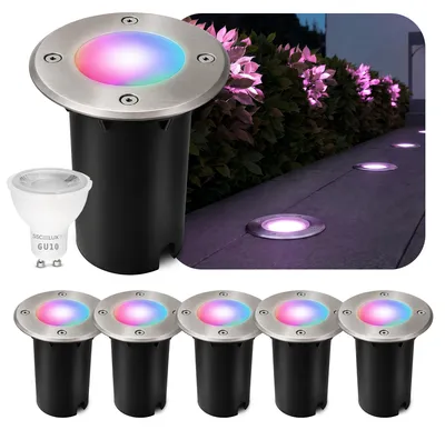 Produktbild von SSC-LUXon 6er-Set LED Bodeneinbaustrahler KALPA rund silber Bodenleuchte IP67 trittfest & befahrbar Smart LED RGB+W dimmbar