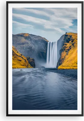Produktbild von Gerahmtes Poster - Schwarzer Rahmen - Wasserfall Berge Skogafoss - 61x91,5 cm - Wand Bild - Wanddeko - Wandbilder - Kunstposter - Wandposter - Bilderrahmen - Bilder - Kunstdruck - P2BPA61x91-5180