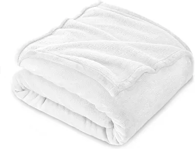Obrázek produktu pro Fleecová flanelová přikrývka do obývacího pokoje 130 x 160 cm – fleecová přikrývka na pohovku – silná, měkká a teplá přikrývka na jednolůžko – kvalitní přikrývka – bílá