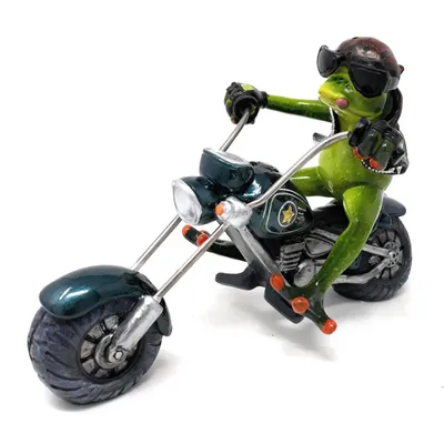 Produktbild von Dekofigur Frosch auf blauem Motorrad Biker Frosch L. 22cm Formano Froschhausen