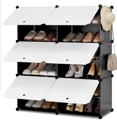 Image de Étagère à chaussures modulaire à 6 compartiments, noir/blanc, 45 x 35 x 35 cm