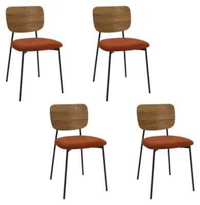 Image de Lot de 4 Chaises - HOME DECO FACTORY - Jules - Côtele - Rouge