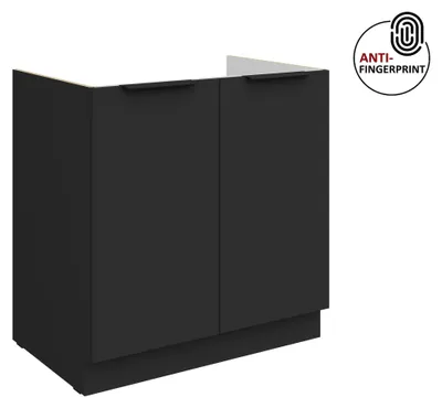 Produktbild von Küchen Spülenunterschrank 80 cm Küche ARIA Schwarz ultra matt + Schwarz matt, hochwertige Fronten mit Anti Fingerprint Beschichtung Küchenzeile Küchenblock