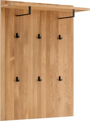 Produktbild von Wandgarderobe Lido 80x91 aus massiver Asteiche mit 2 Kleiderstangen und 6 Haken
