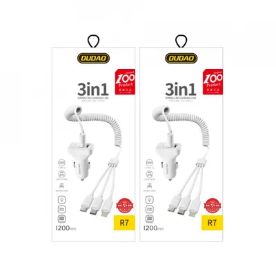 Immagine prodotto di Dudao Caricabatterie da auto Set 2X Usb 2.4A + Cavo Usb 3W1 Lightning / Tipo C / Micro Usb Bianco (R7 Bianco)